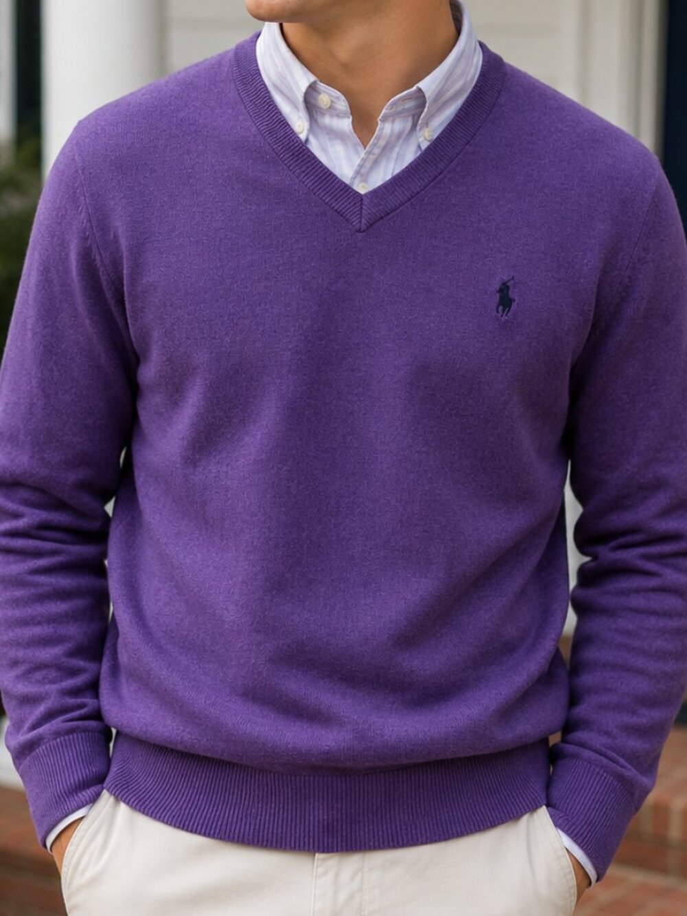 Unisex U.S. Polo Assen. Long Sleeve V NeckSweater Small Solid Purple Preppy Y2K